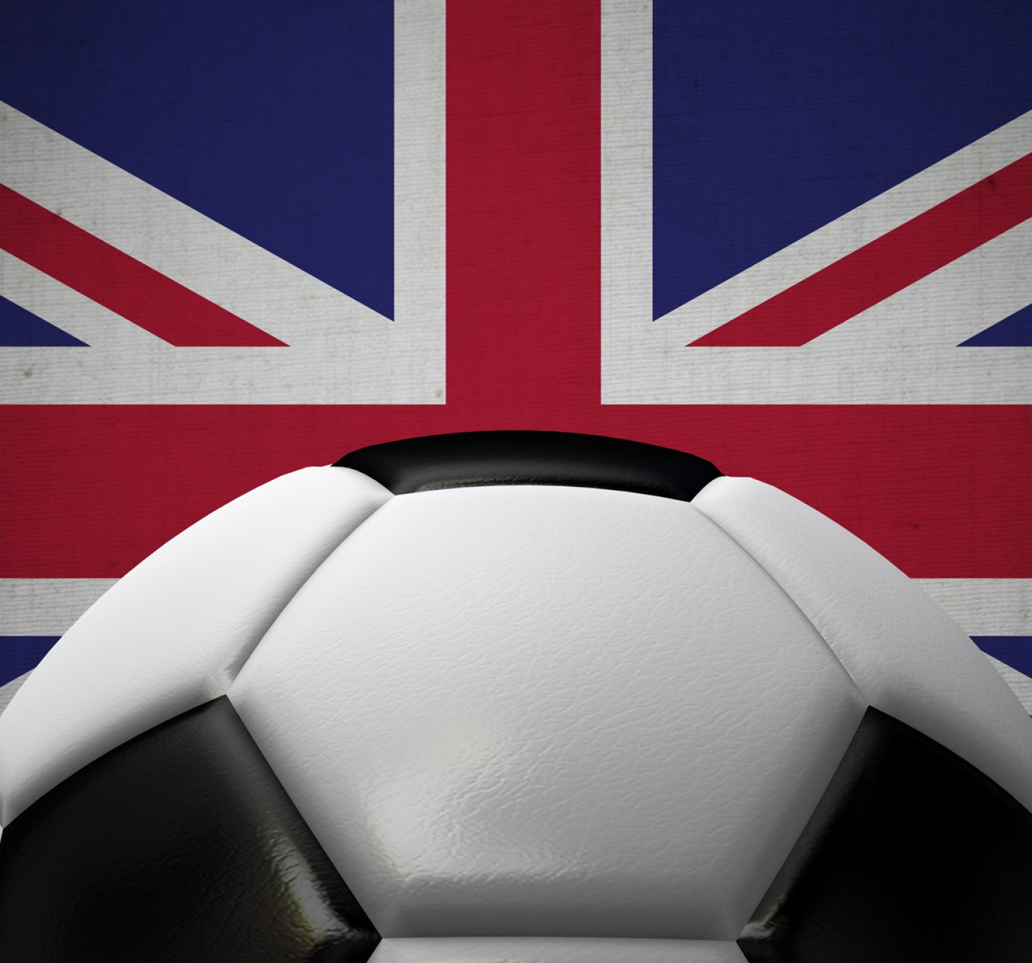 Soccer football against a UK flag background. 3D Rendering Soccer football against a UK flag background. 3D Rendering